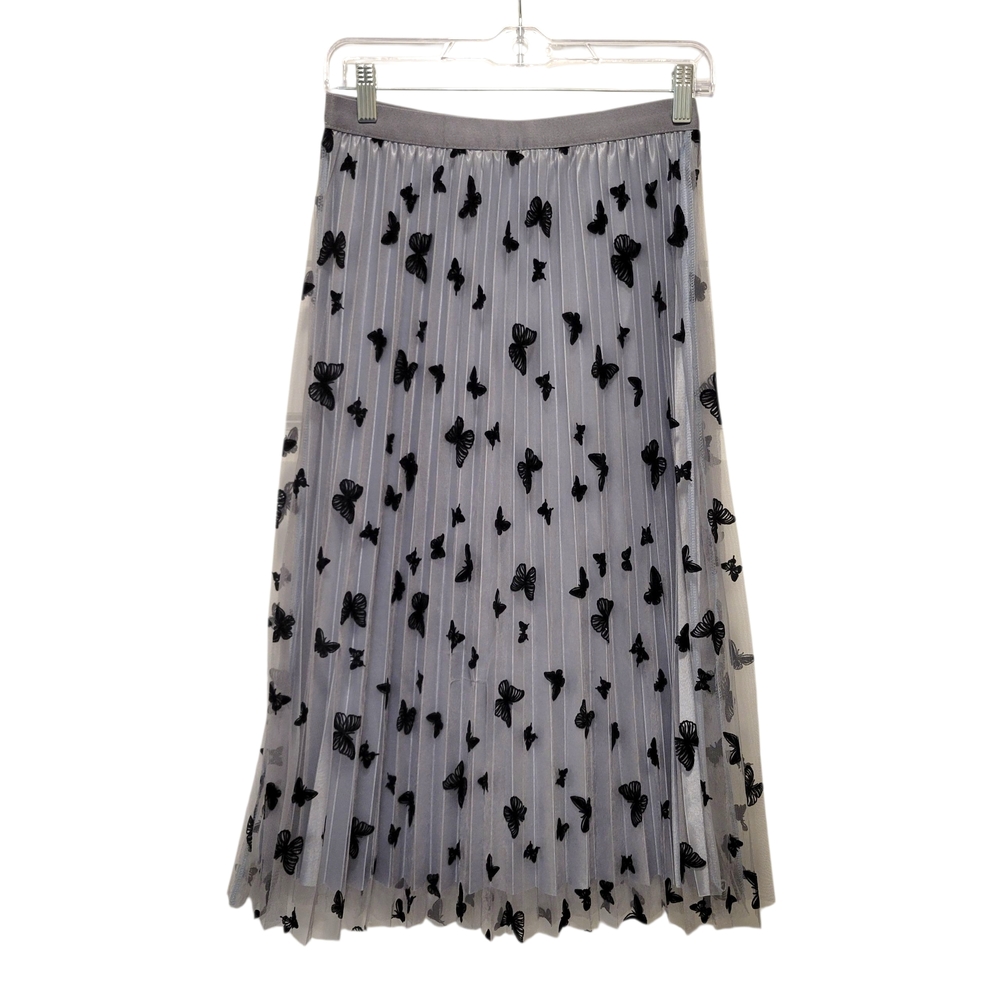 Fashion Bug Gray Midi Skirt with Black Butterflies Accents
